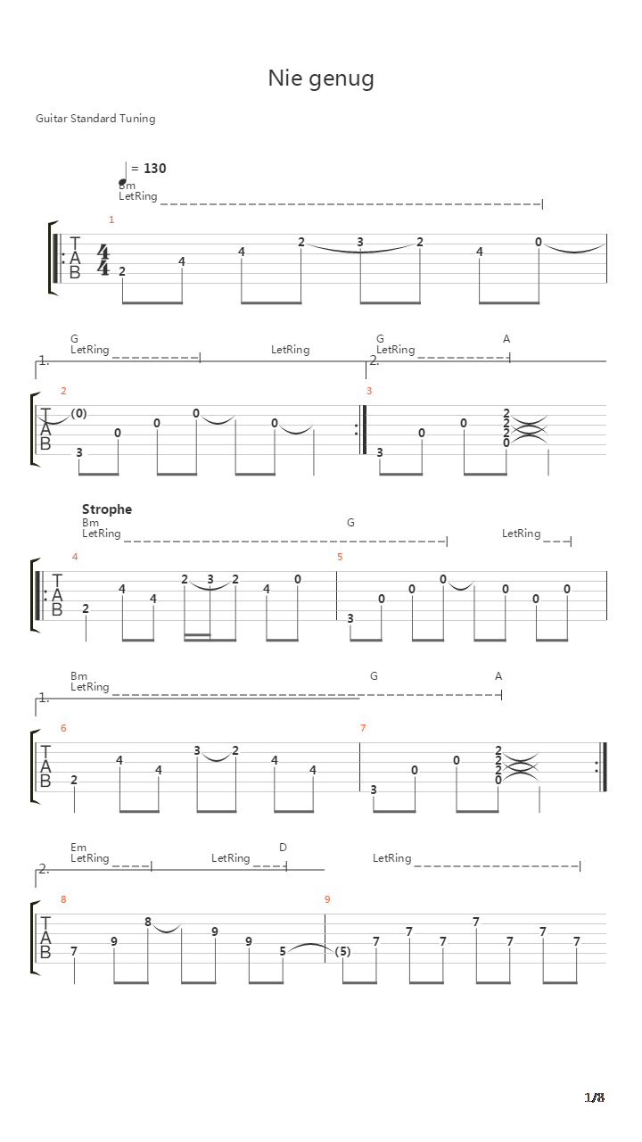 Nie Genug吉他谱