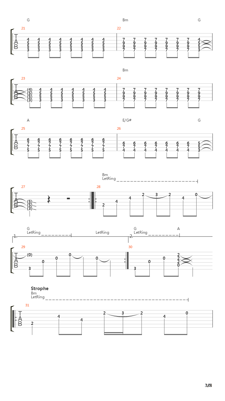Nie Genug吉他谱