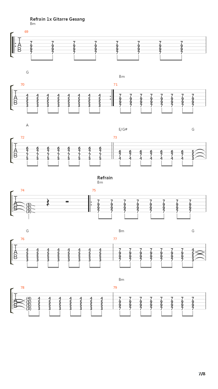 Nie Genug吉他谱