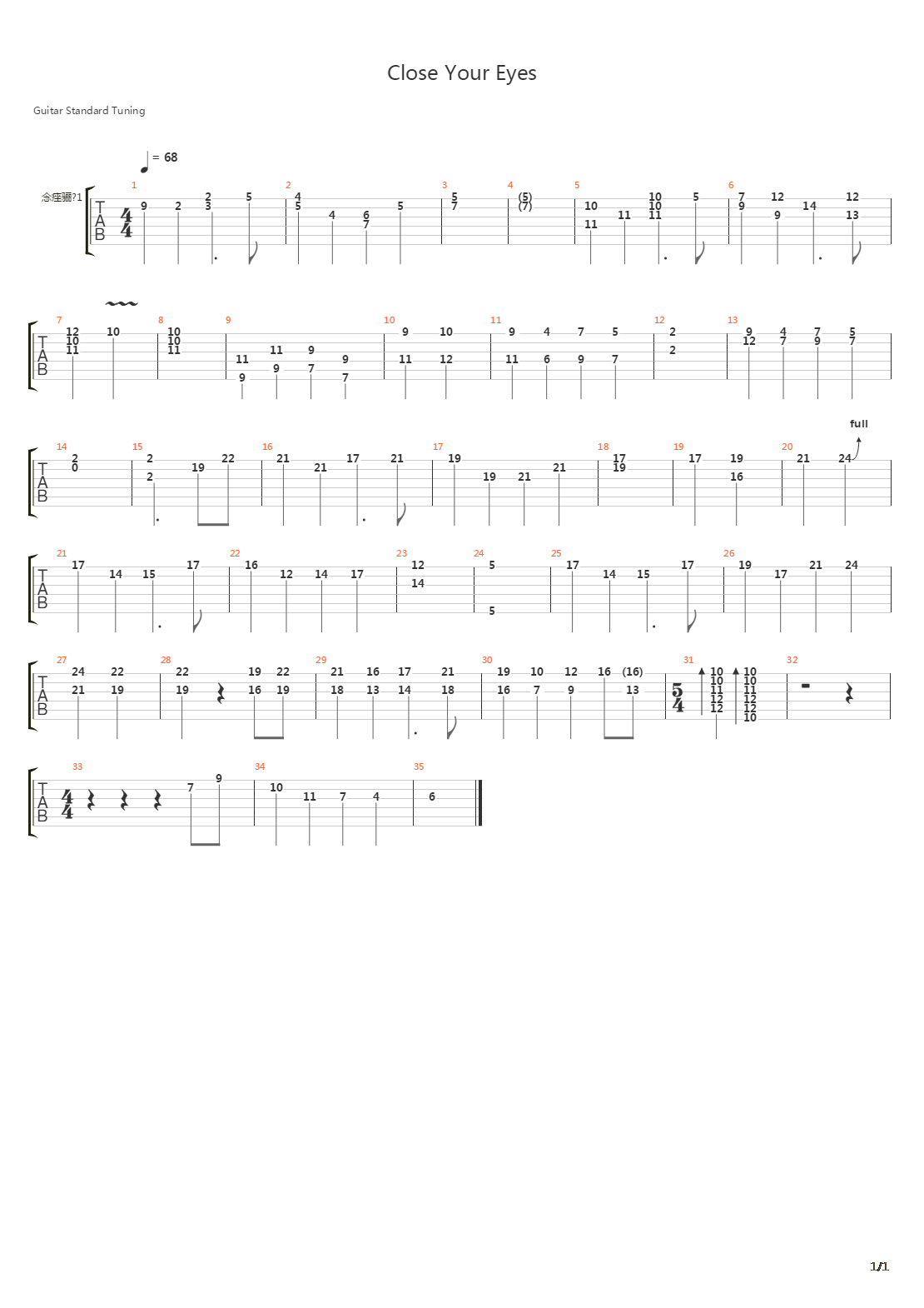 Close Your Eyes吉他谱