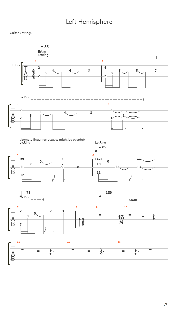 Left Hemisphere吉他谱