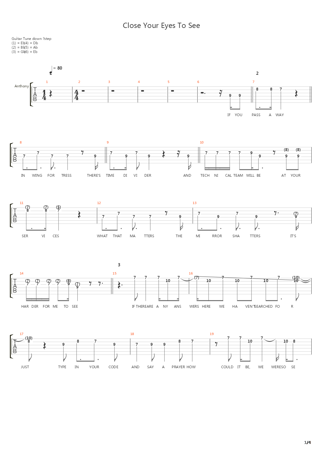 Close Your Eyes To See吉他谱
