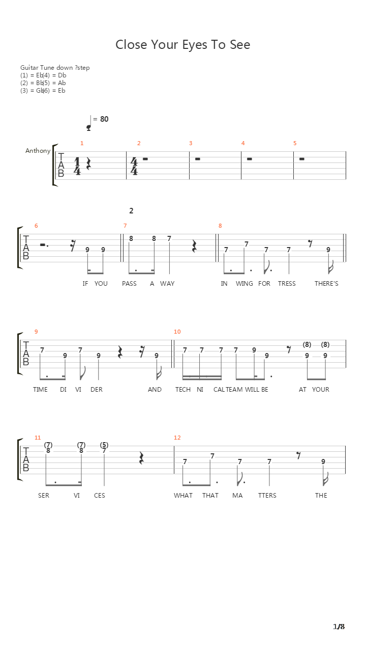 Close Your Eyes To See吉他谱