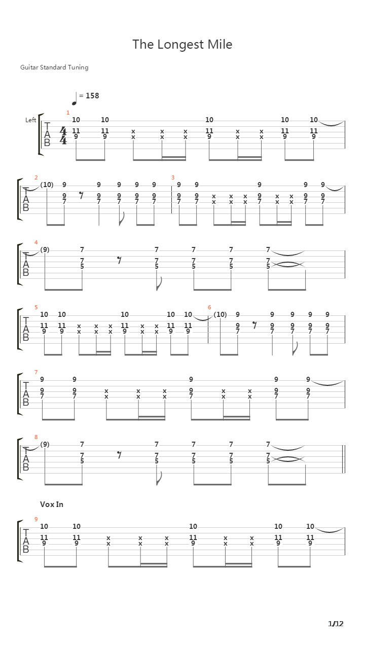 The Longest Mile吉他谱