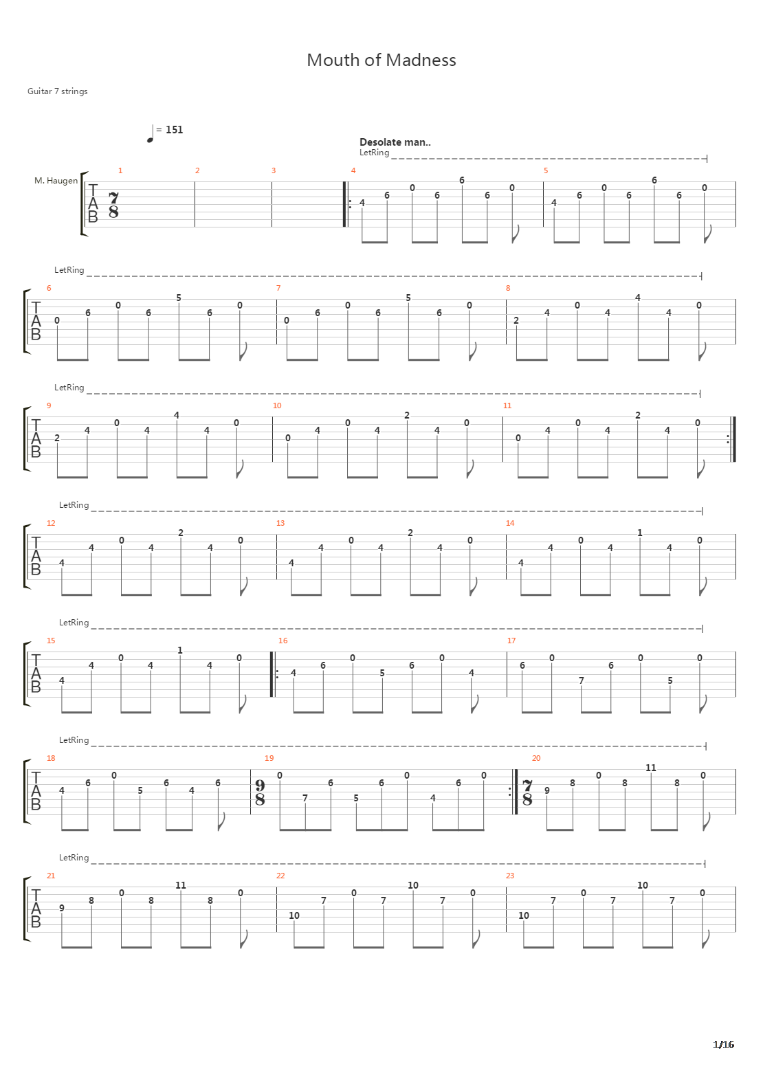 Mouth Of Madness吉他谱