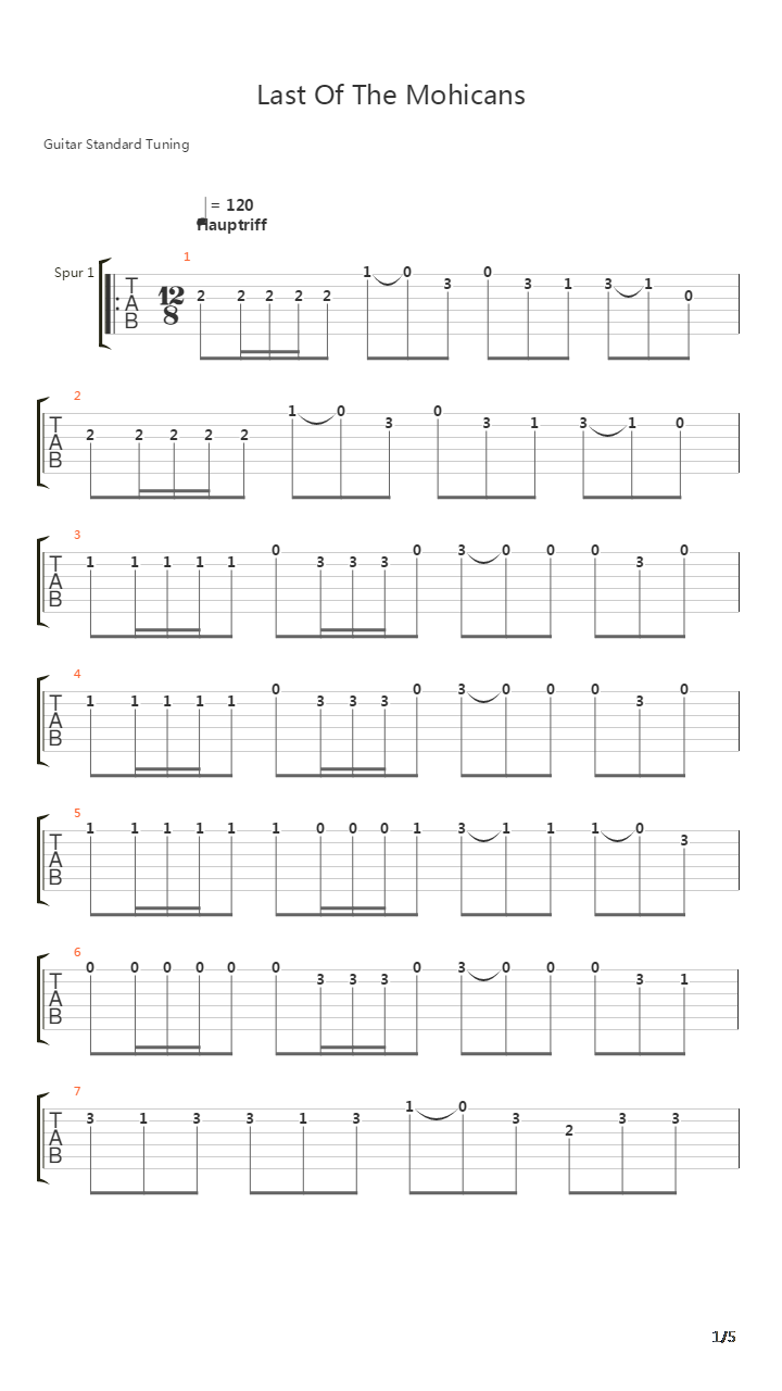 Last Of The Mohicans The Kiss吉他谱