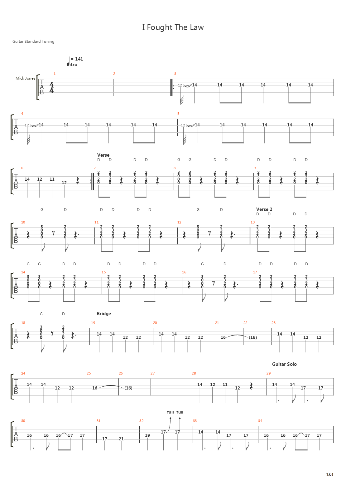 I Fought The Law吉他谱