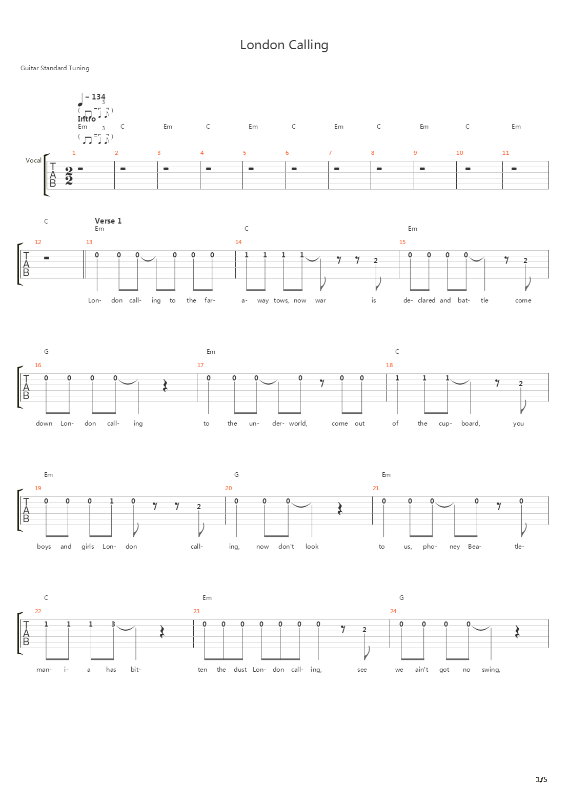 London Calling吉他谱