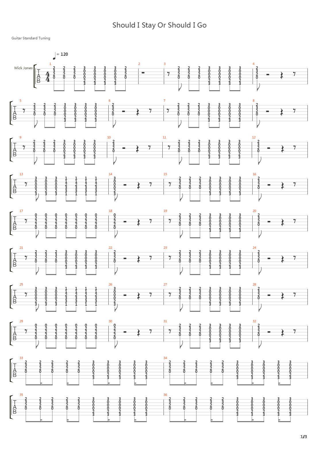 Should I Stay Or Should I Go吉他谱