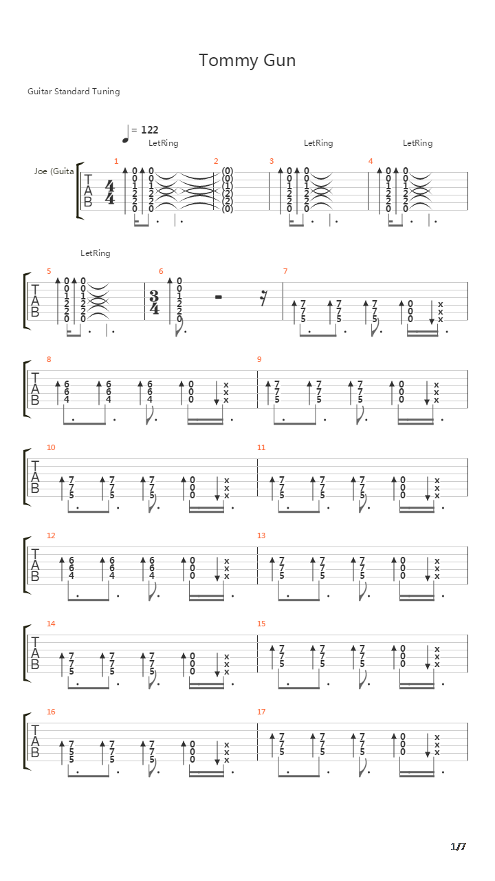 Tommy Gun吉他谱