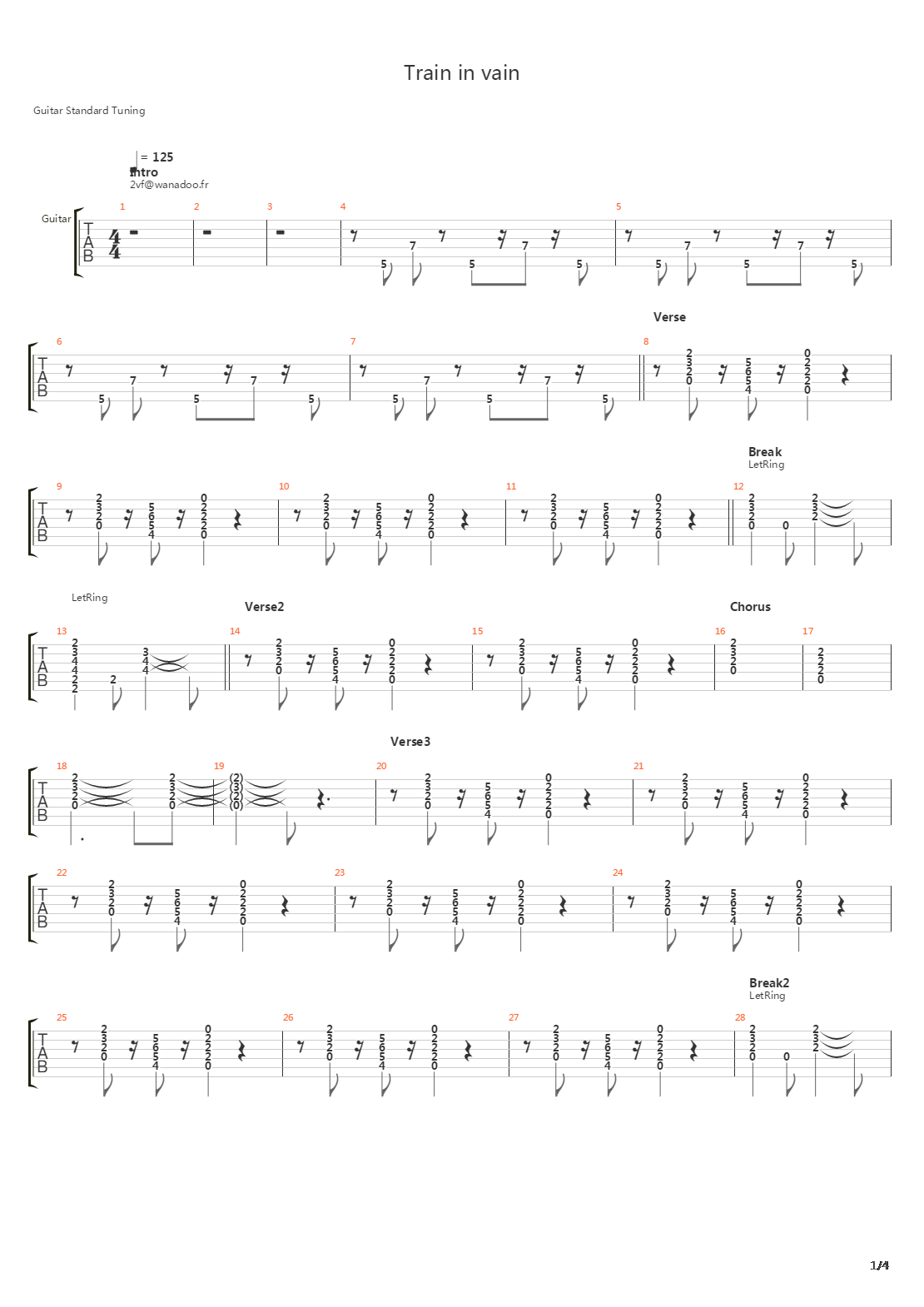 Train In Vain吉他谱