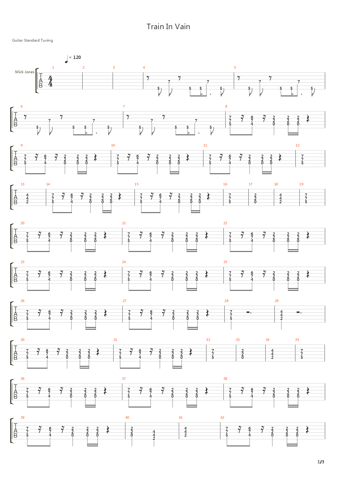 Train In Vain吉他谱