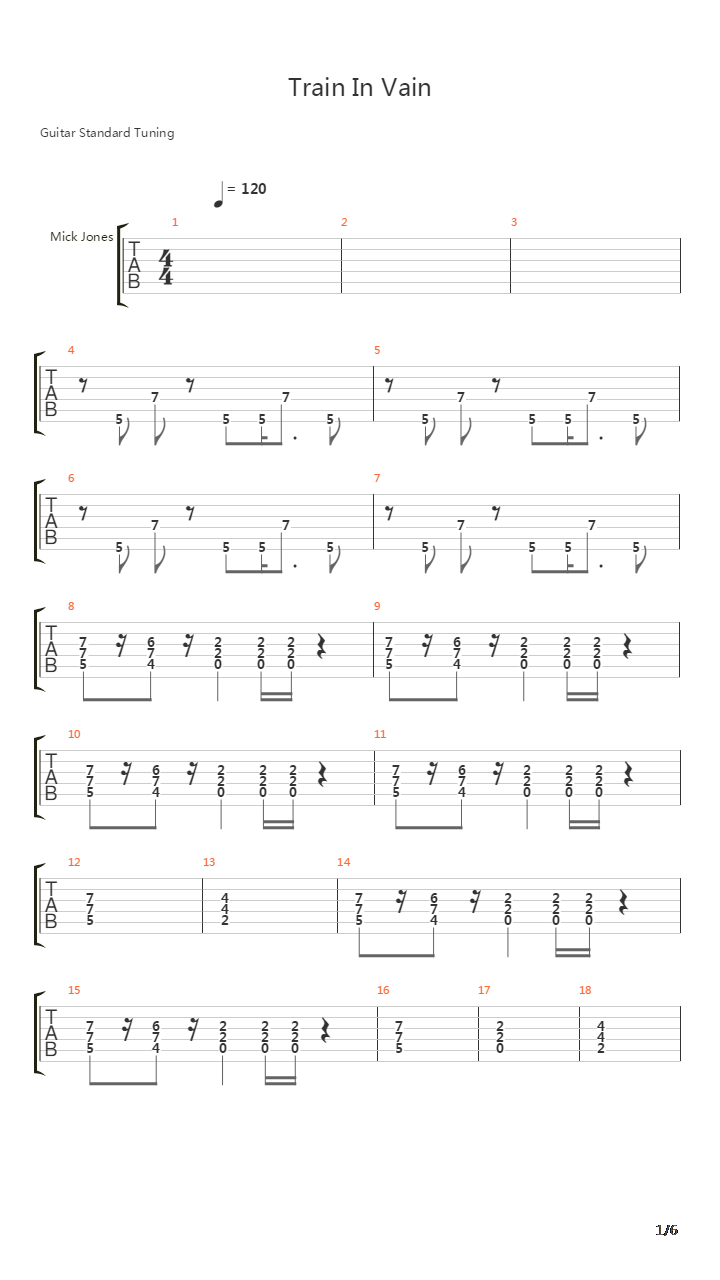 Train In Vain吉他谱