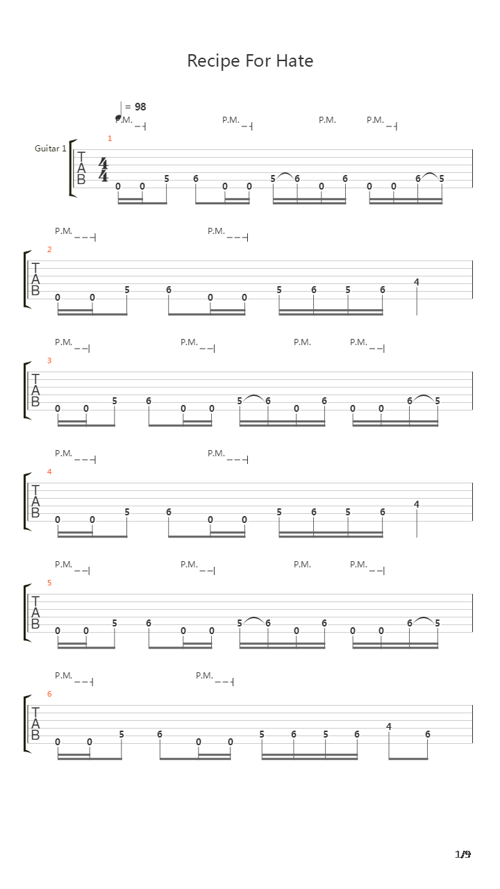 Recipe For Hate吉他谱