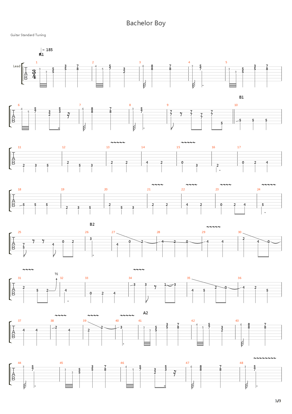 Bachelor Boy吉他谱