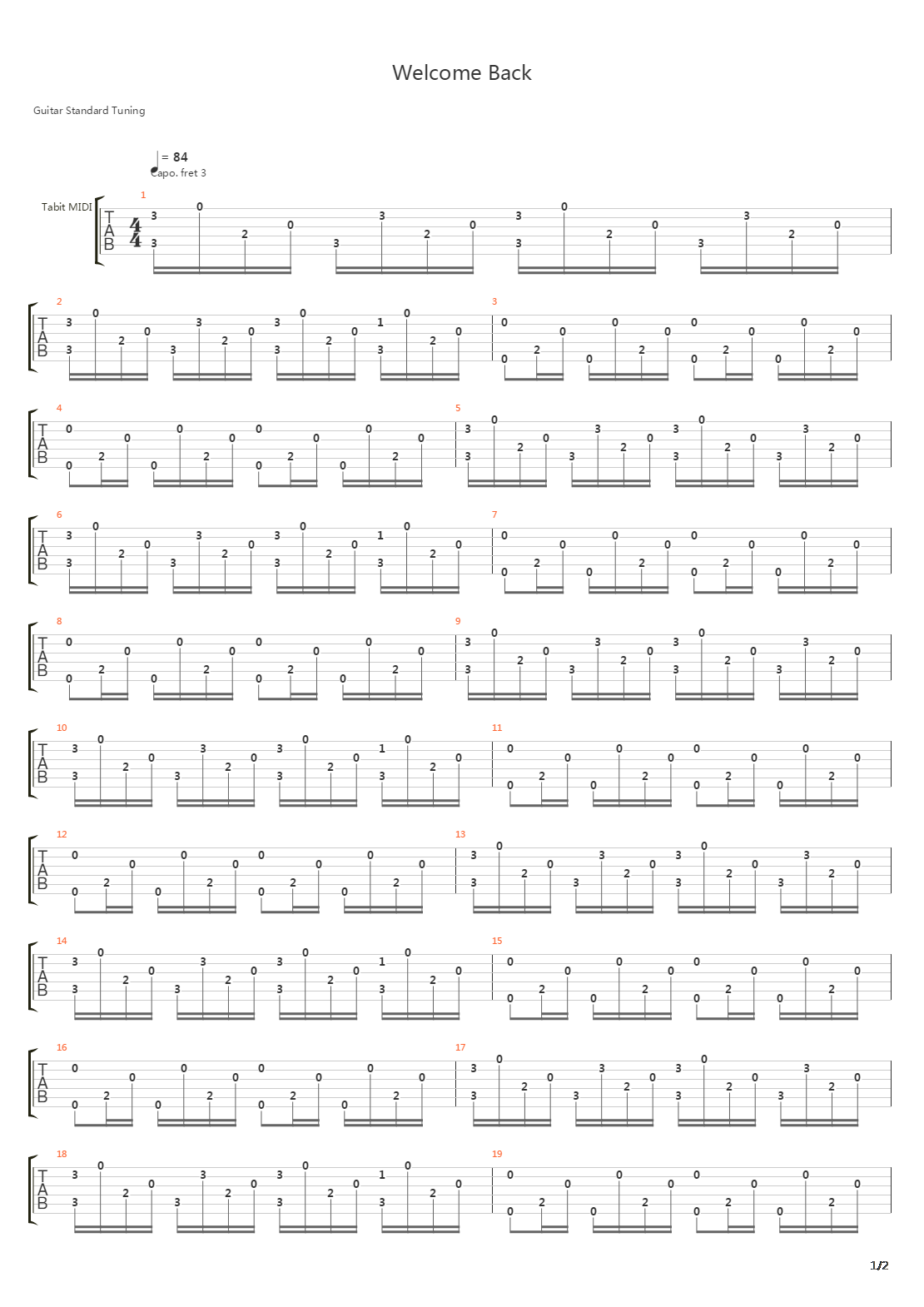 Welcome Back吉他谱