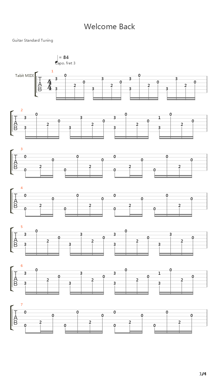 Welcome Back吉他谱