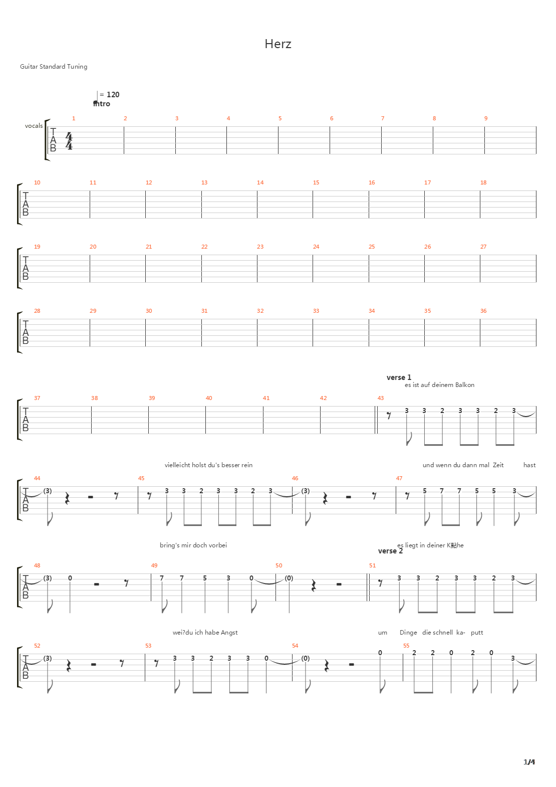 Herz吉他谱