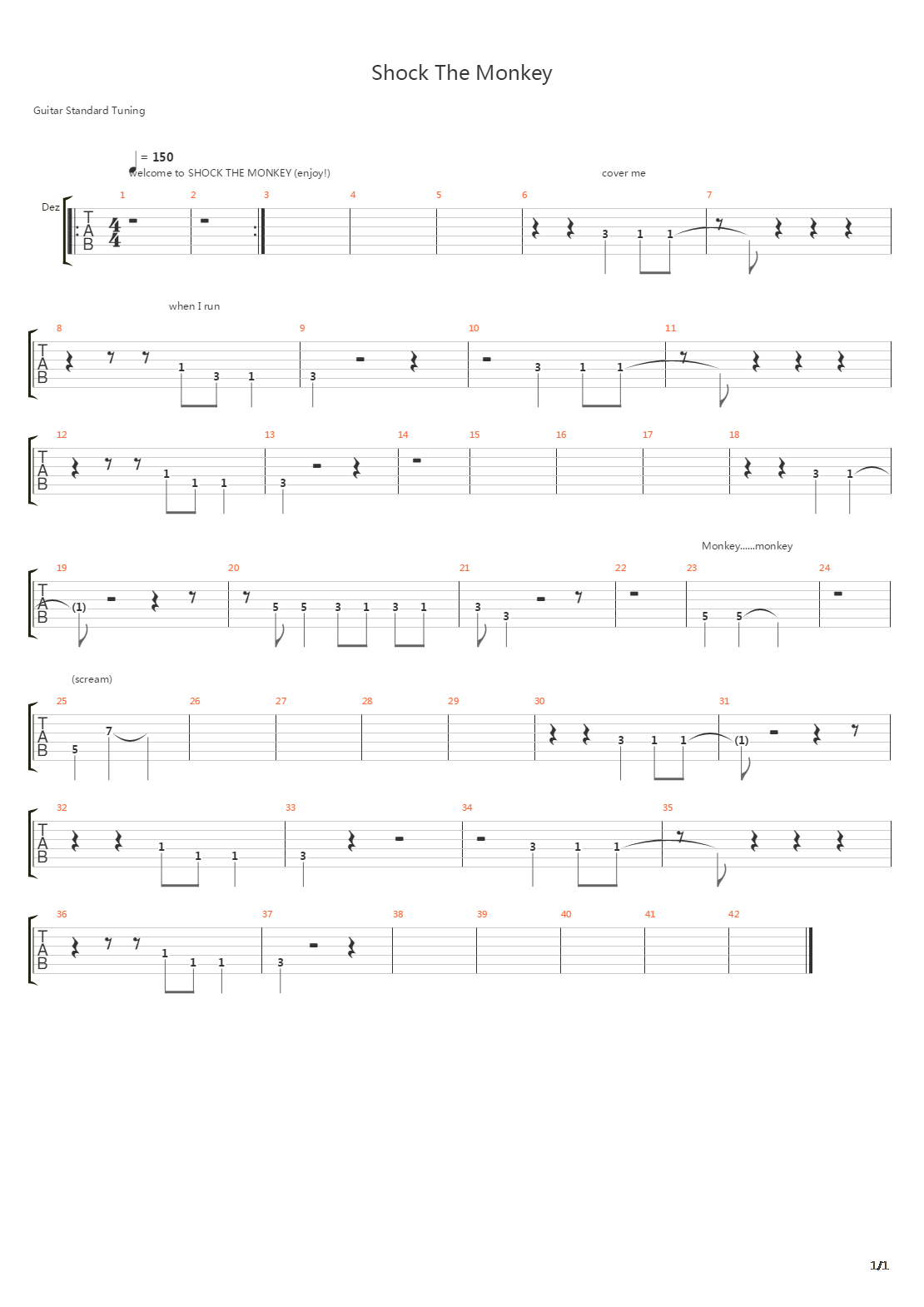 Shock The Monkey吉他谱