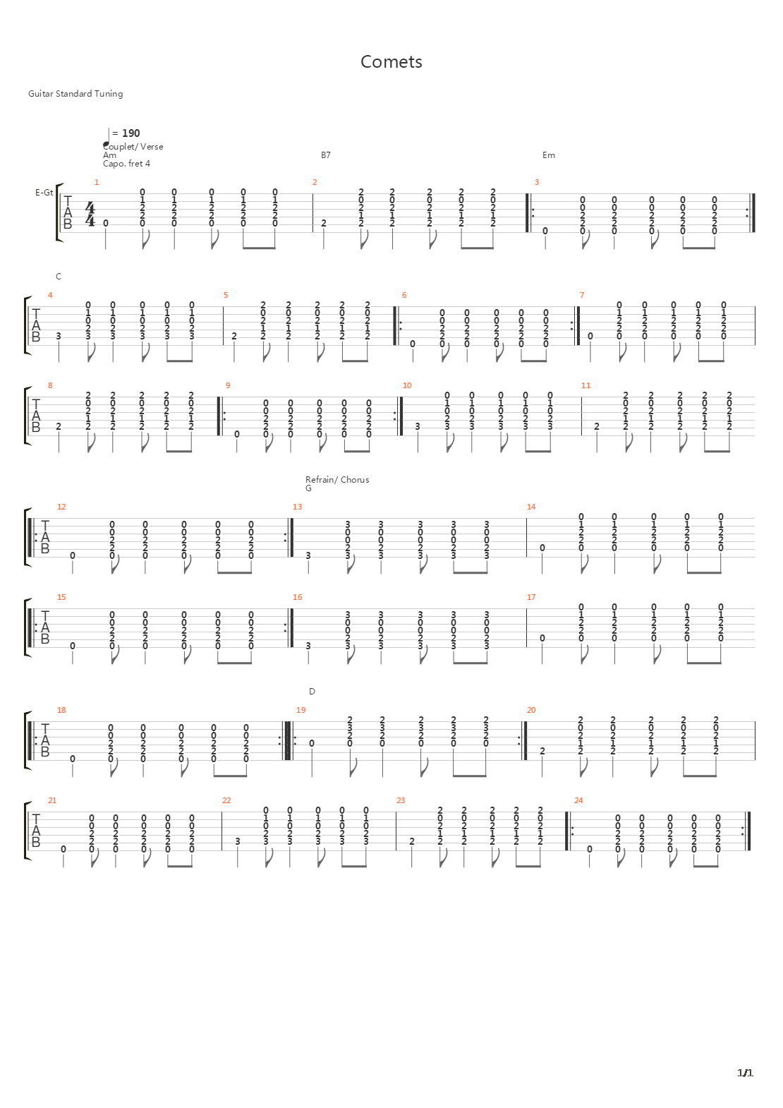Comets吉他谱