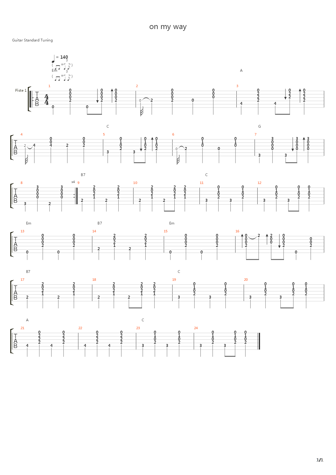 On My Way吉他谱
