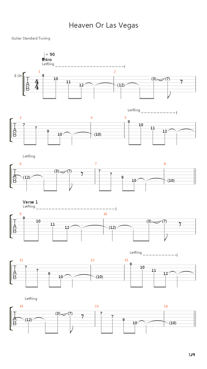 Heaven Or Las Vegas吉他谱