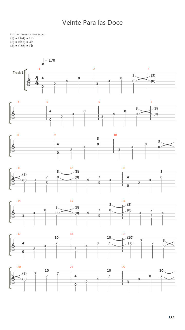 Veinte Para Las Doce吉他谱