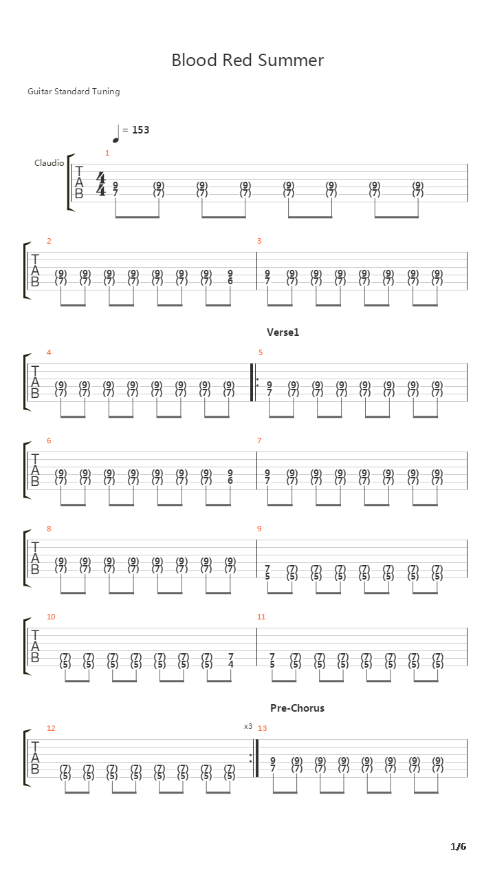 Blood Red Summer吉他谱