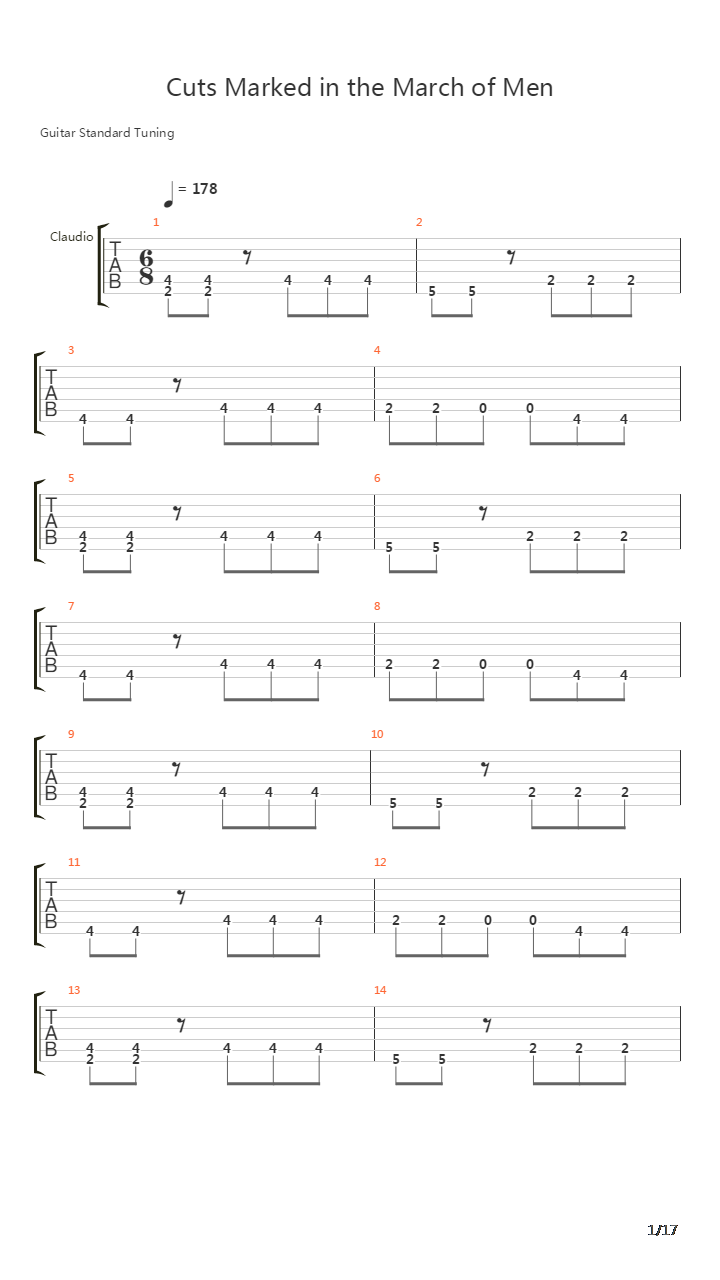 Cuts Marked In The March Of Men吉他谱