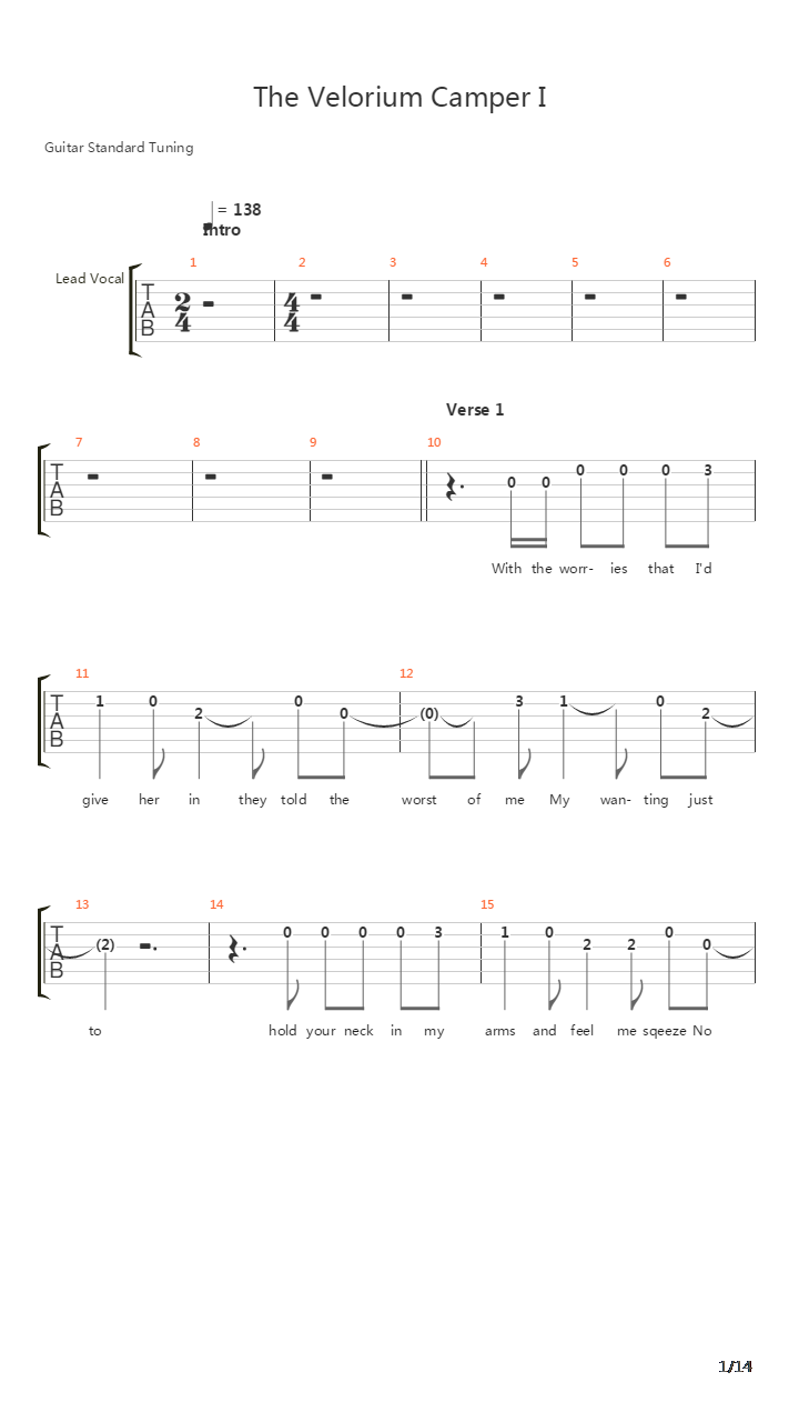 The Velorium Camper I Faint Of Hearts吉他谱