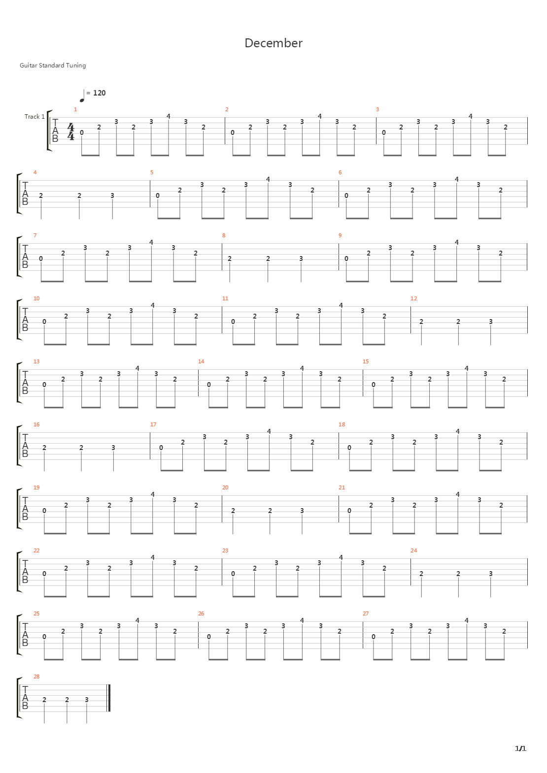 December吉他谱