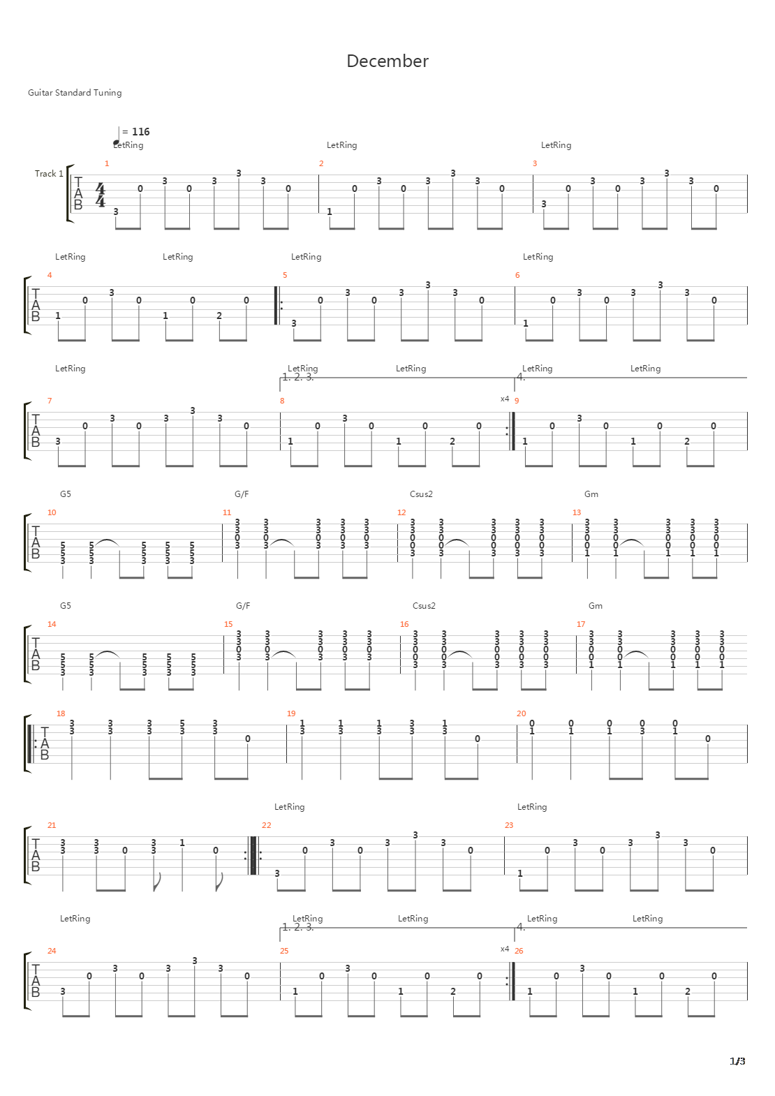 December吉他谱