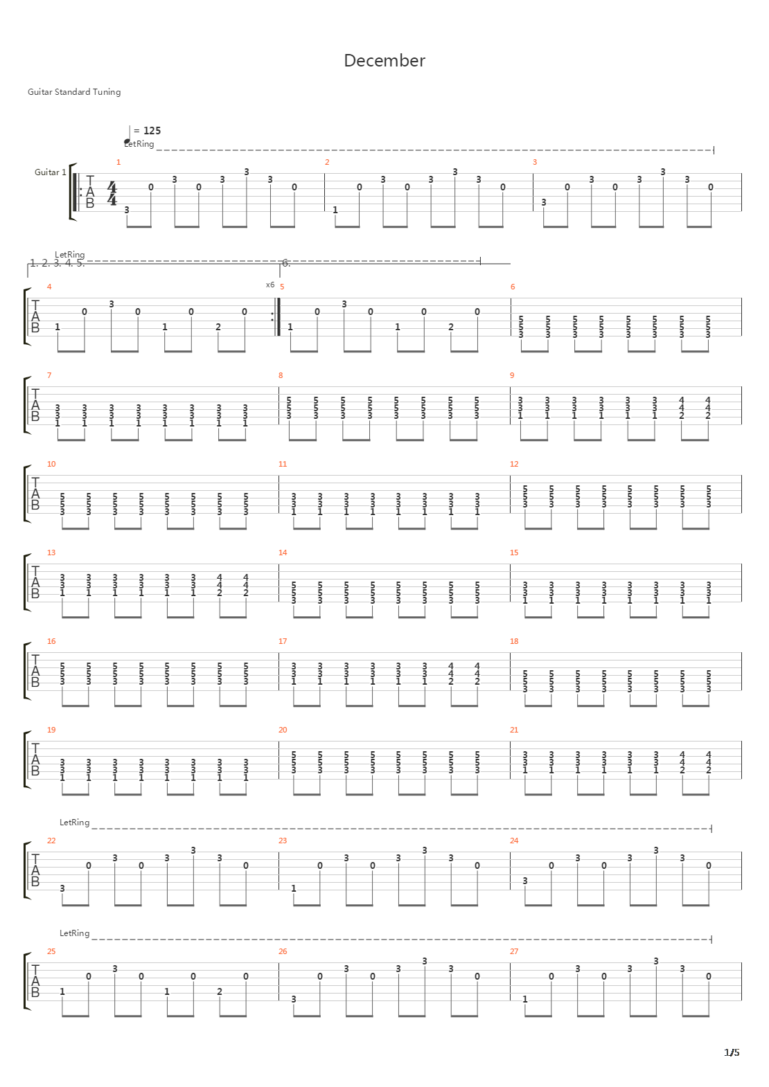 December吉他谱