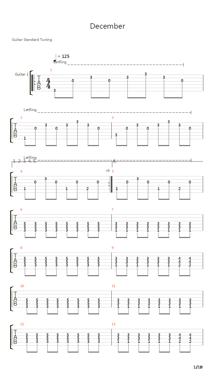 December吉他谱