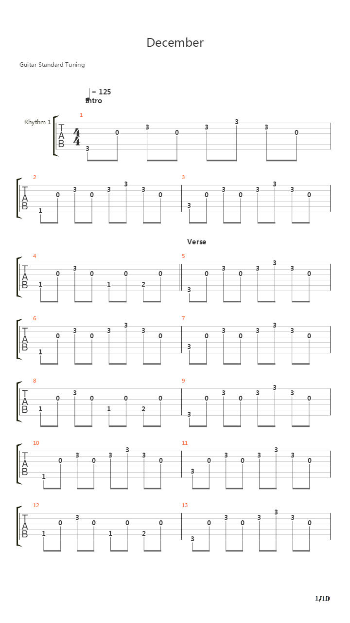 December吉他谱