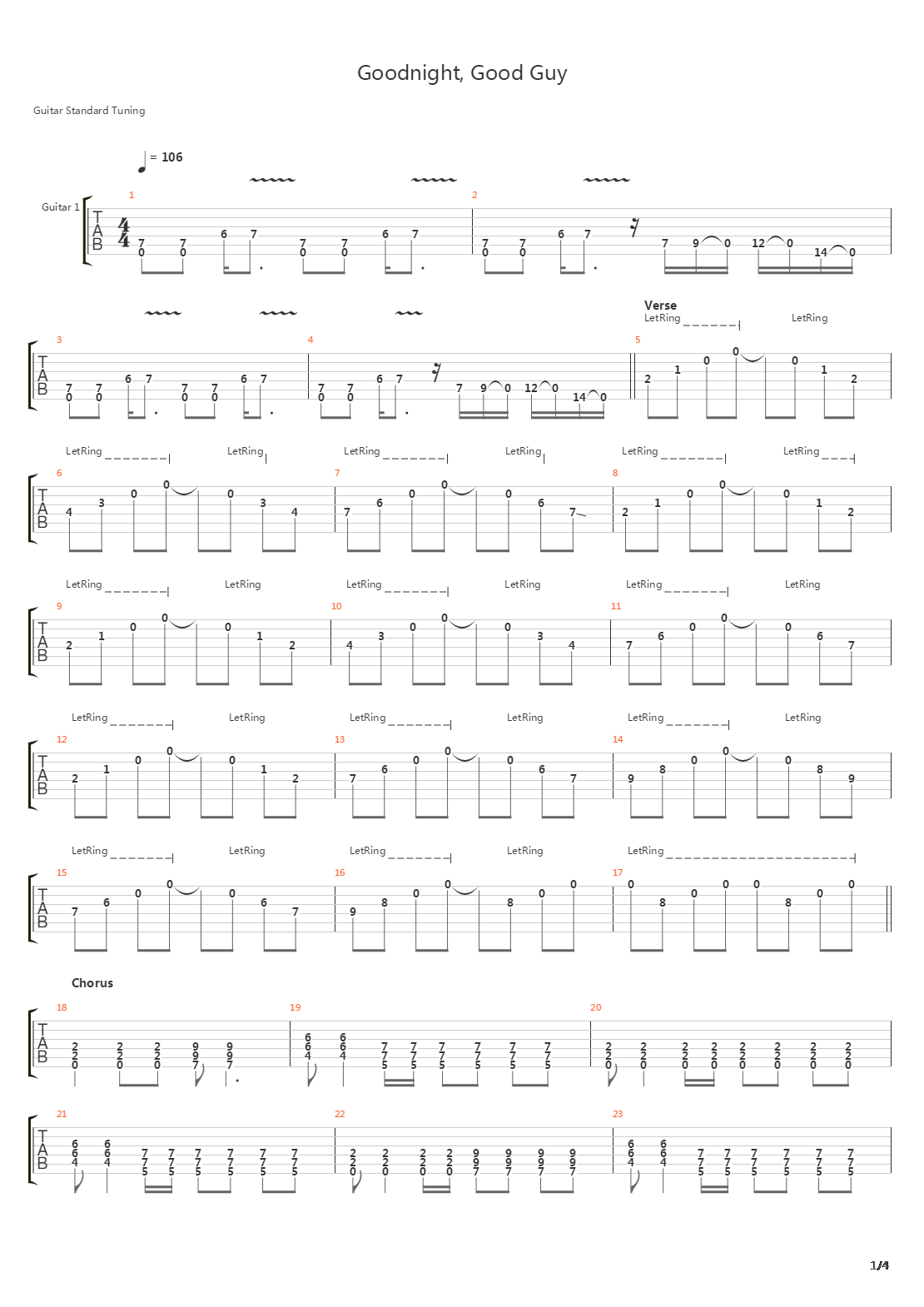 Goodnight Good Guy吉他谱