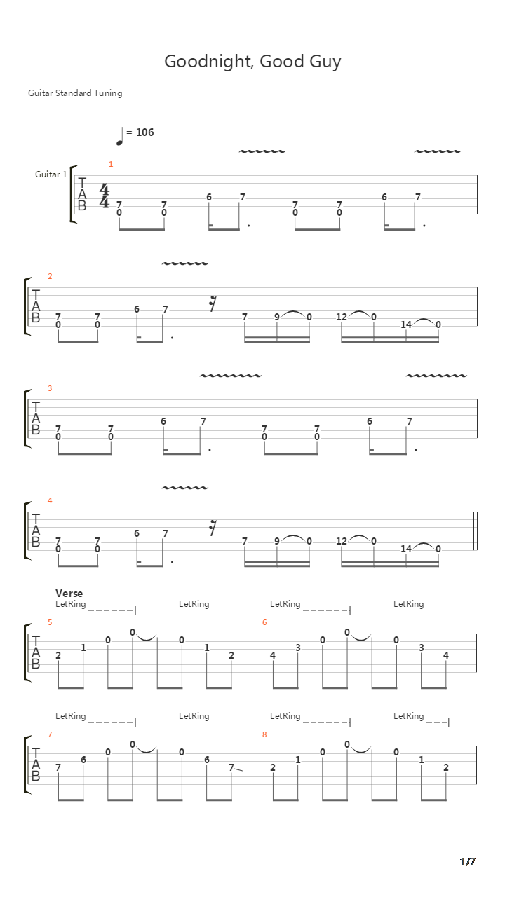 goodnight小鬼吉他谱图片