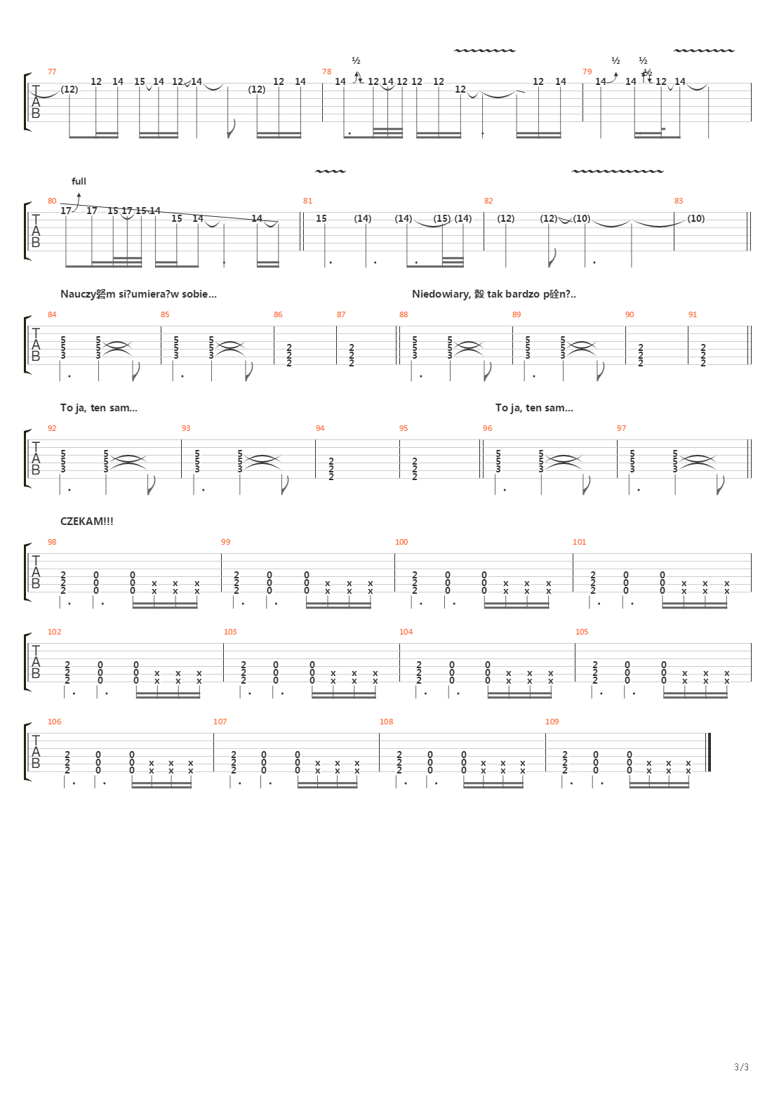 100 Tysiecy Jednakowych Miast吉他谱