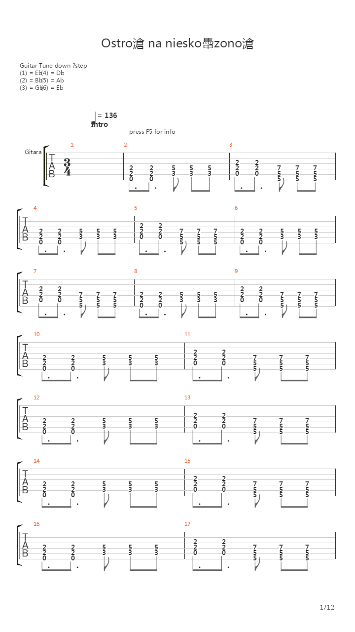 Ostrosc Na Nieskonczonosc吉他谱