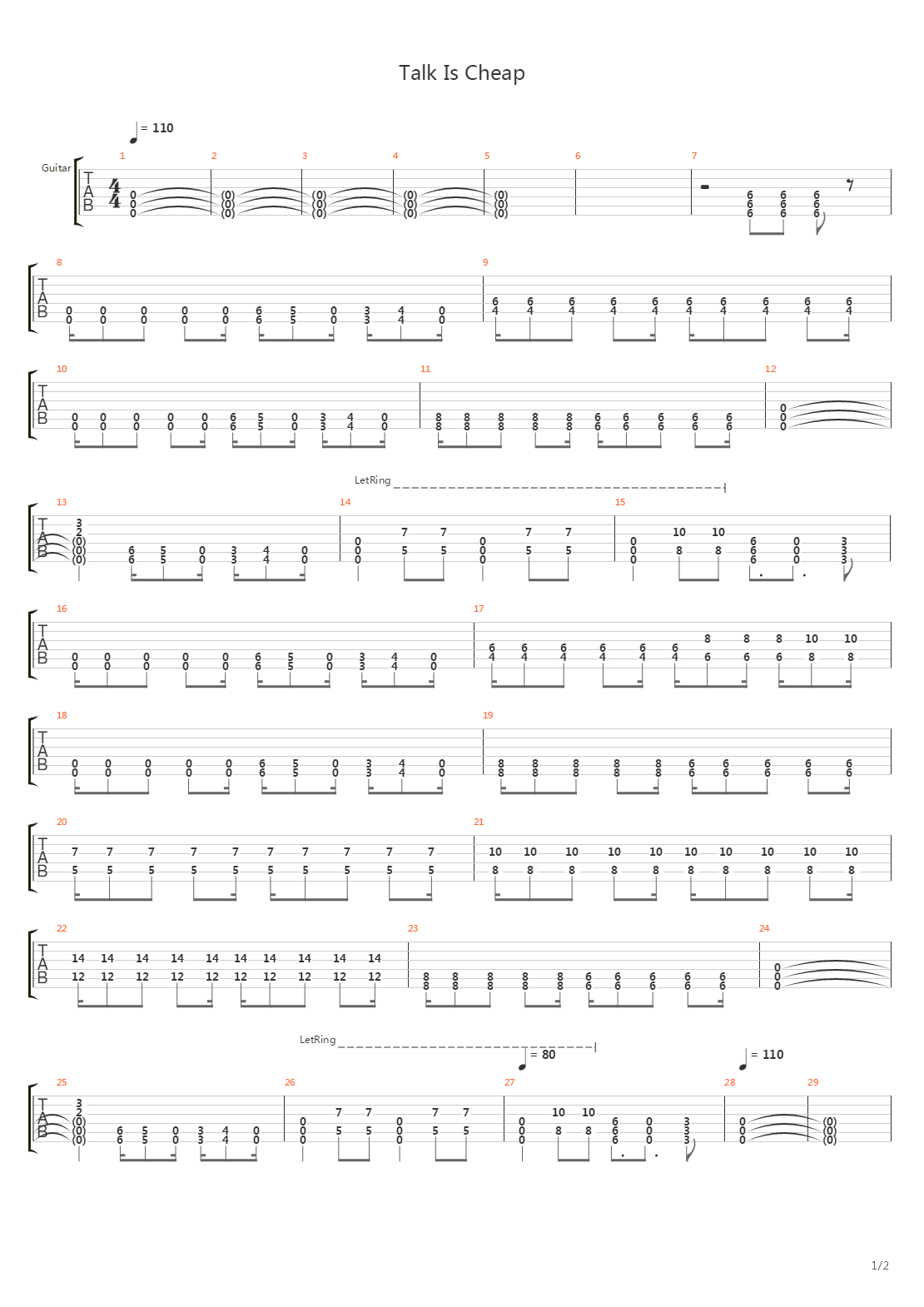 Talk Is Cheap吉他谱