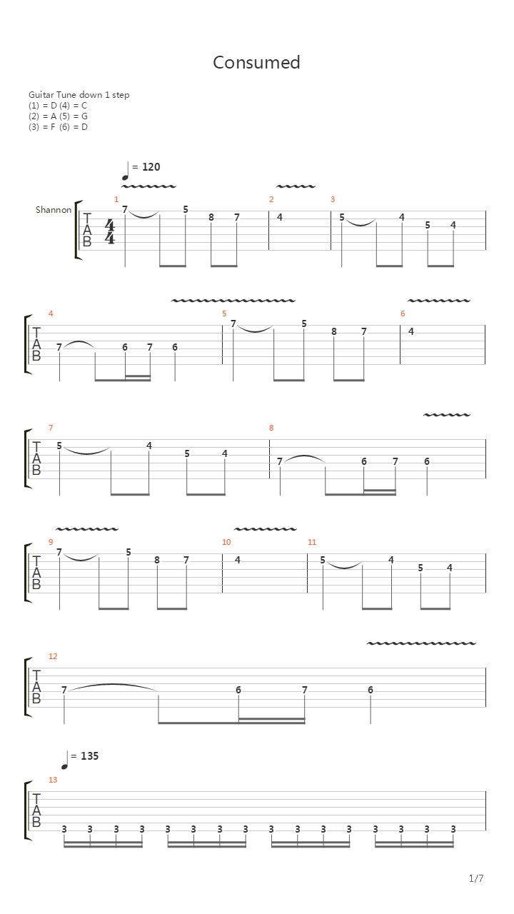 Consumed吉他谱