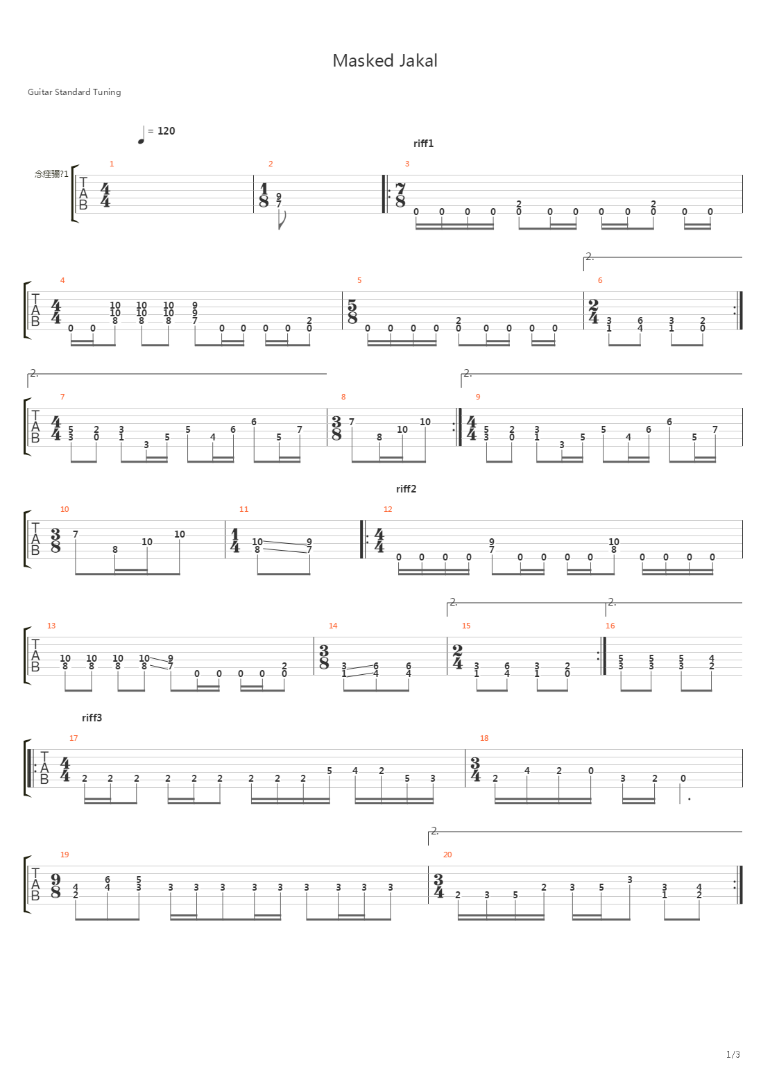 Masked Jakal吉他谱