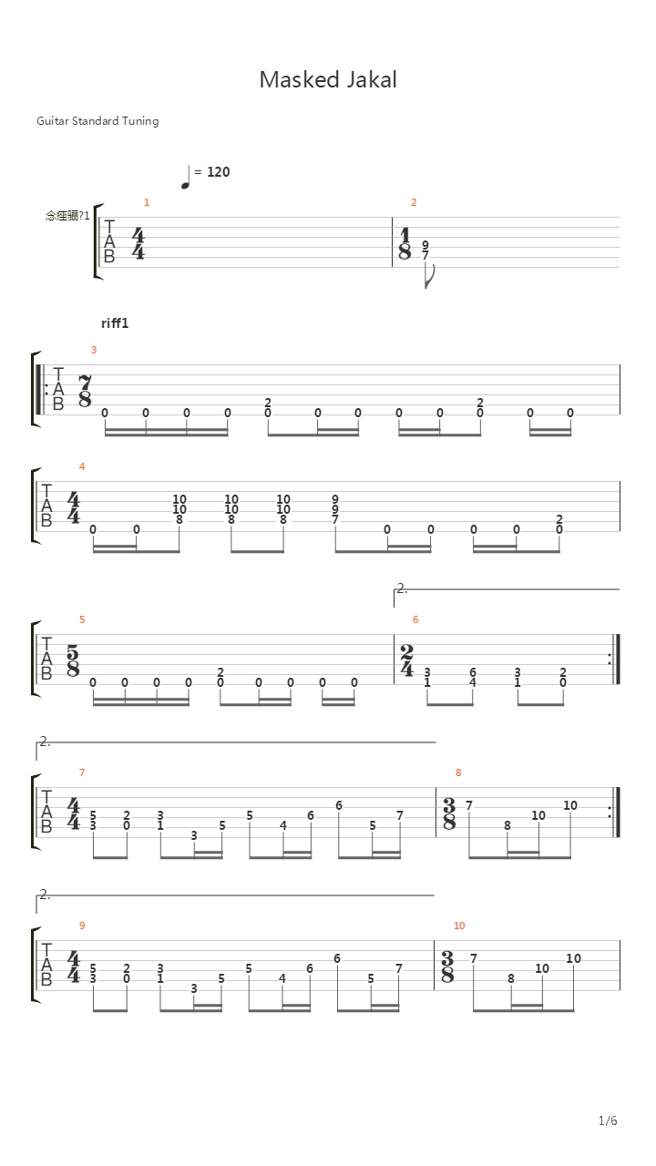 Masked Jakal吉他谱