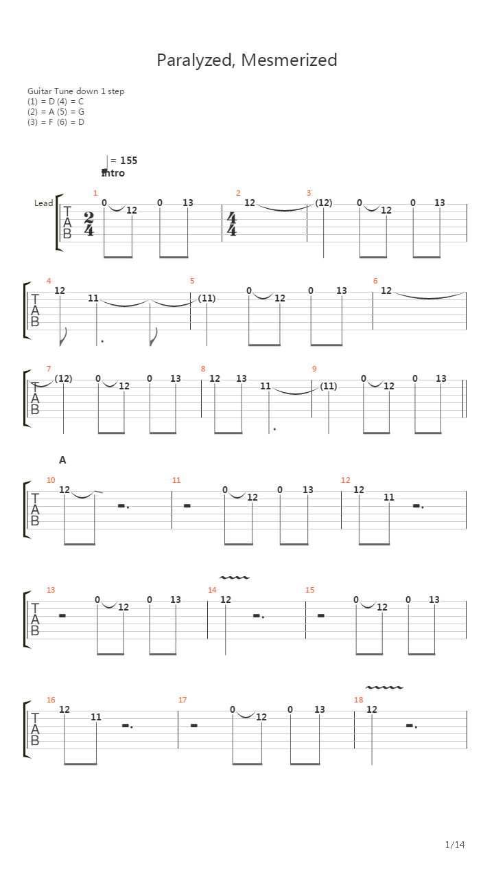 Paralyzed Mesmerized吉他谱