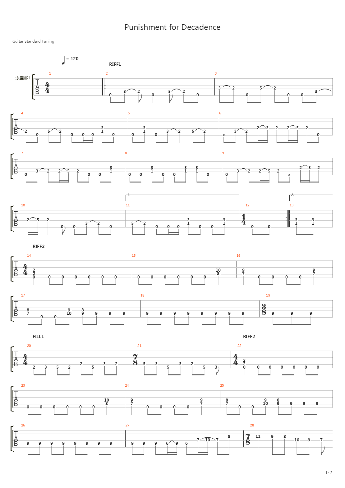 Punishment For Decadence吉他谱