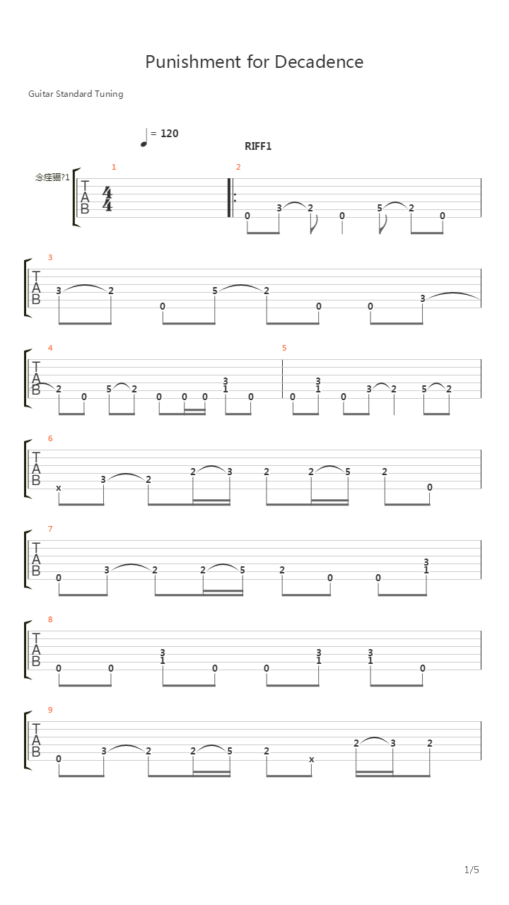 Punishment For Decadence吉他谱