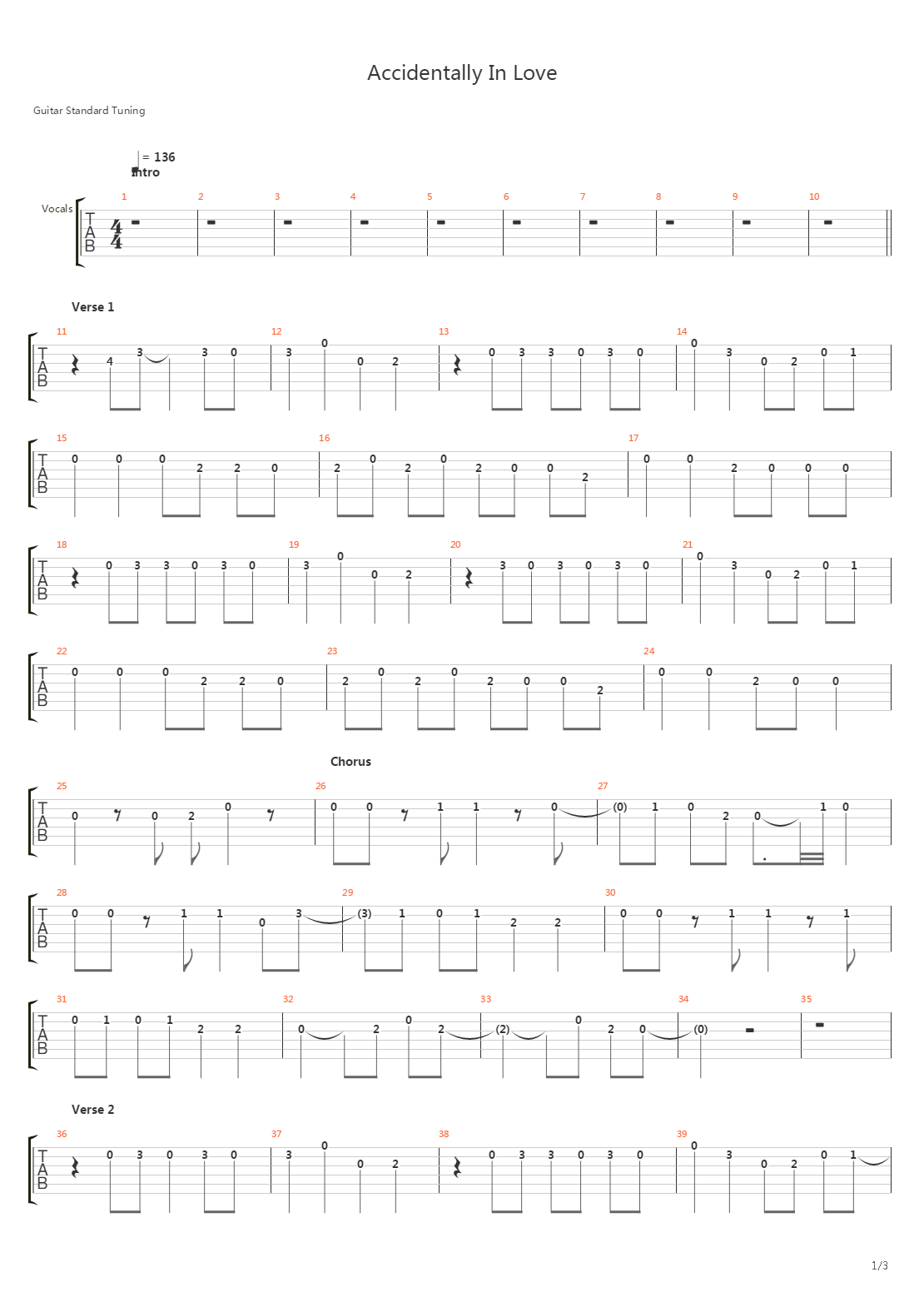 Accidentally In Love吉他谱