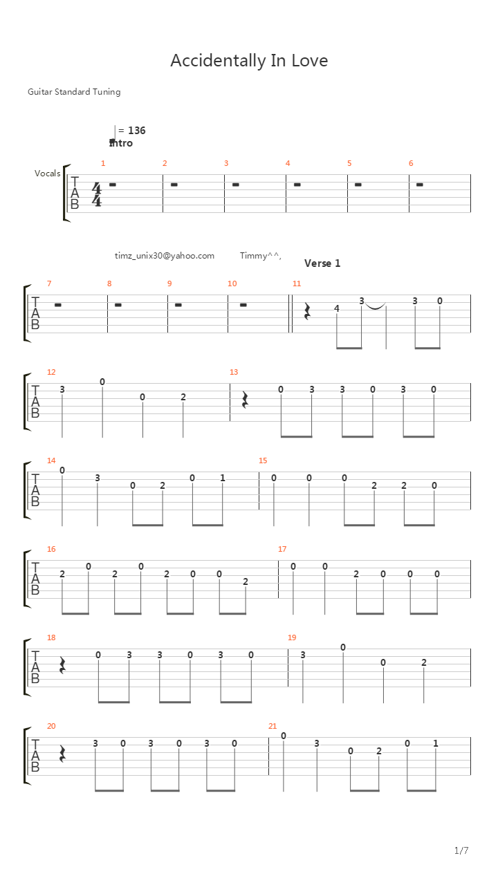 Accidentally In Love吉他谱