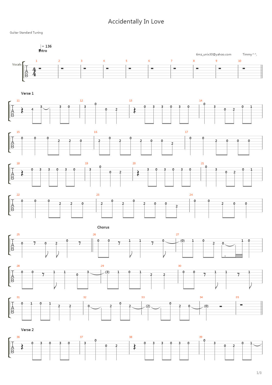Accidentally In Love吉他谱