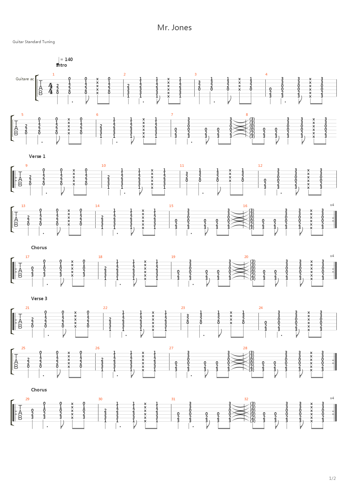 Mr Jones Acoustic吉他谱
